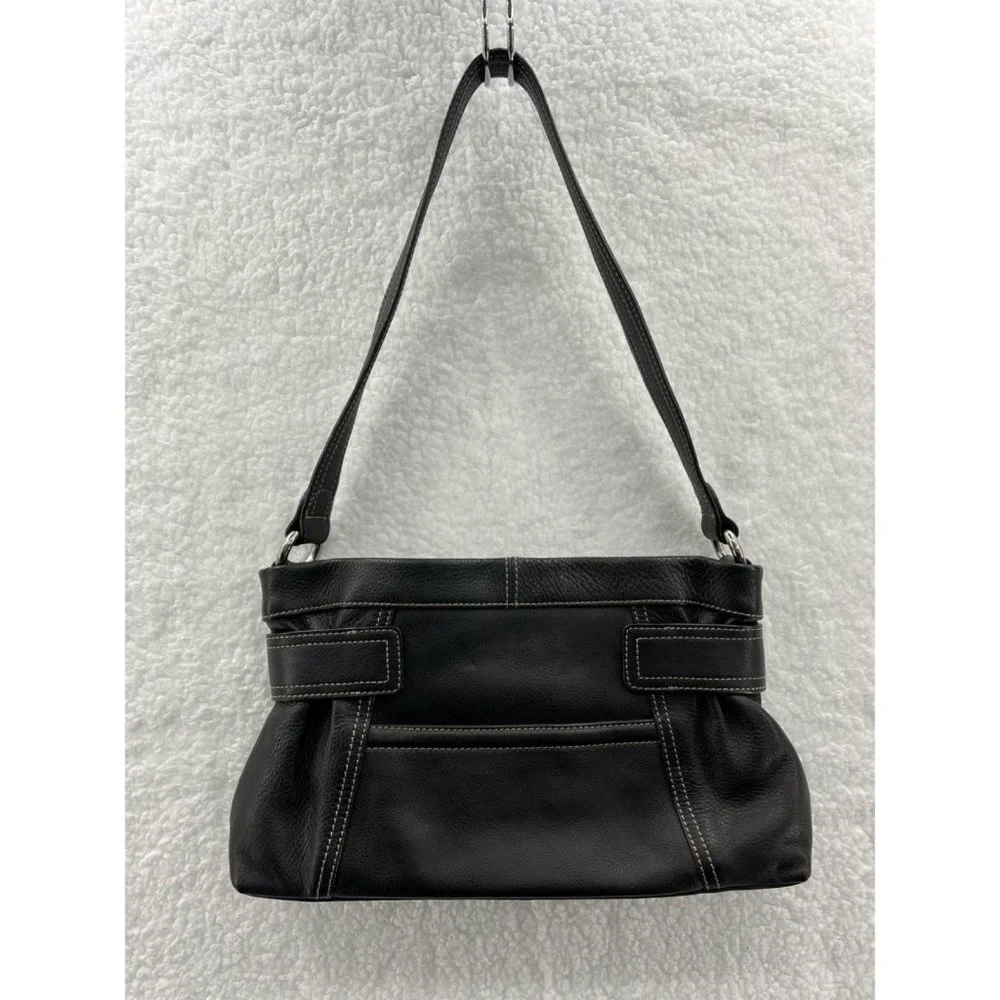 Tignanello Womens Shoulder‎ Bag Black Textured Zipper Pockets Sling M